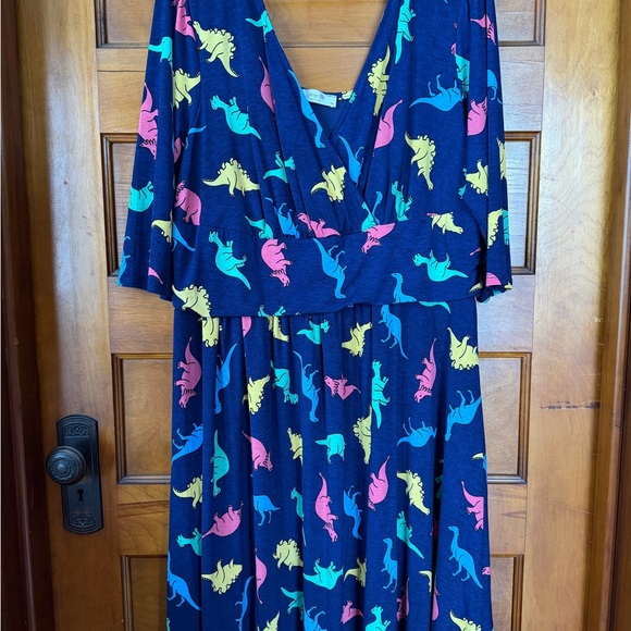 Modcloth Dresses & Skirts - Modcloth Asymmetrical Dress with Dinosaur Print - Blue, Yellow, Pink
